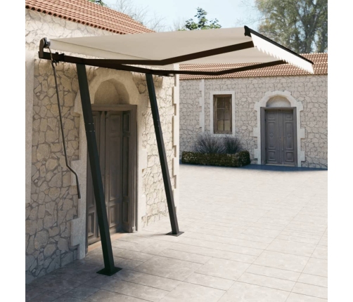 Toldo automático retráctil con postes color crema 3x2,5 m