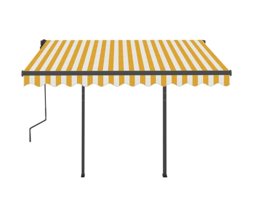 Toldo automático retráctil con postes amarillo y blanco 3x2,5 m