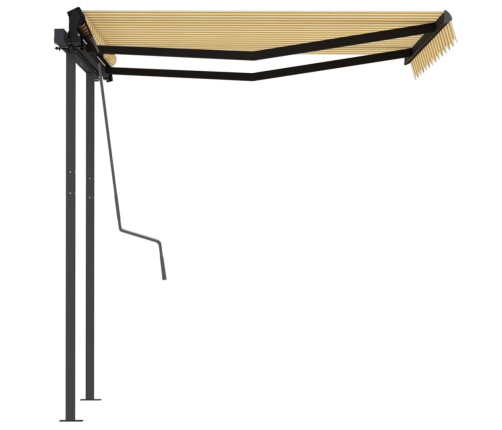 Toldo automático retráctil con postes amarillo y blanco 3x2,5 m