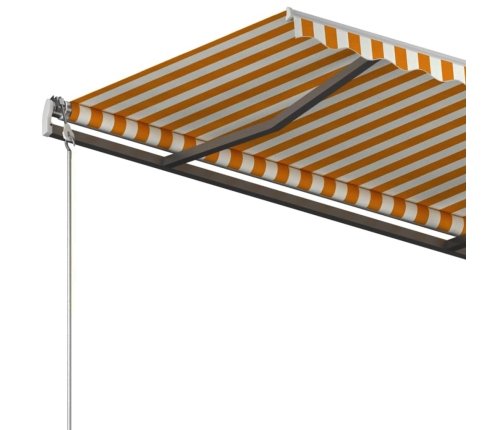 Toldo automático retráctil con postes amarillo y blanco 3x2,5 m