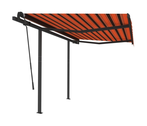 Toldo automático retráctil con postes naranja y marrón 3x2,5 m