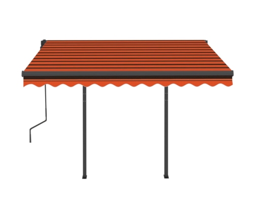 Toldo automático retráctil con postes naranja y marrón 3x2,5 m