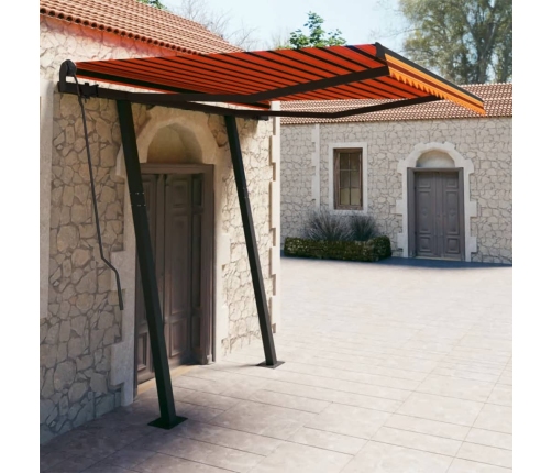 Toldo automático retráctil con postes naranja y marrón 3x2,5 m