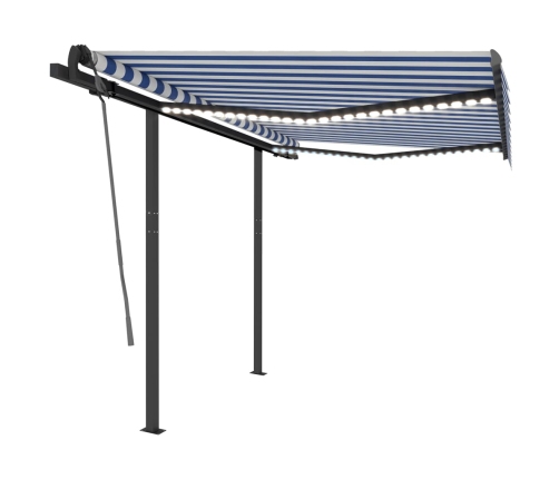 Toldo automático con LED sensor de viento azul y blanco 3x2,5 m