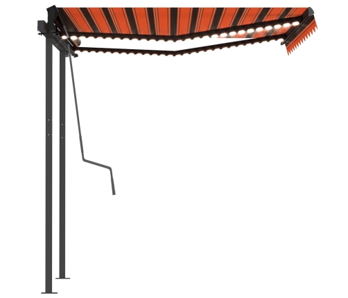 Toldo automático LED sensor de viento naranja y marrón 3x2,5 m