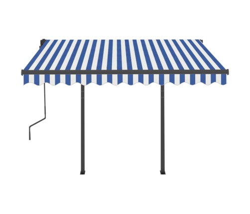 Toldo manual retráctil con postes azul y blanco 3,5x2,5 m