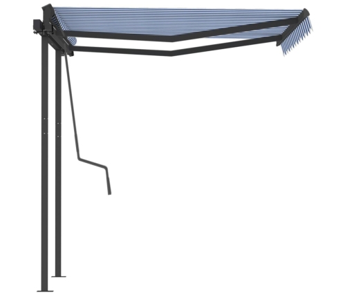 Toldo manual retráctil con postes azul y blanco 3,5x2,5 m