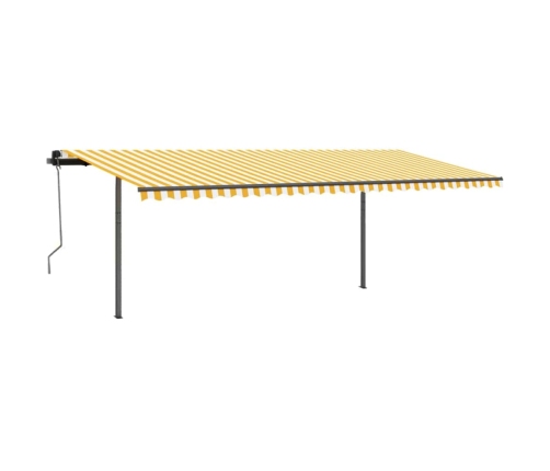 Toldo manual retráctil con postes amarillo y blanco 3,5x2,5 m