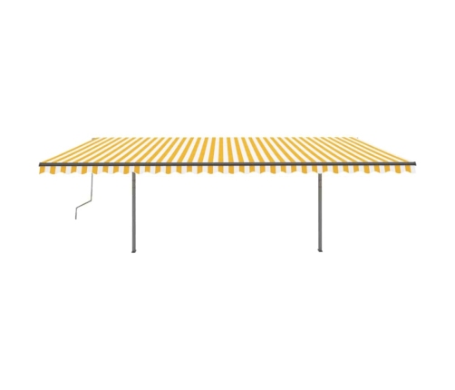 Toldo manual retráctil con postes amarillo y blanco 3,5x2,5 m