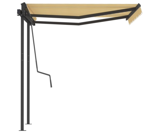 Toldo manual retráctil con postes amarillo y blanco 3,5x2,5 m