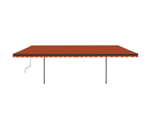 Toldo manual retráctil con postes naranja y marrón 3,5x2,5 m