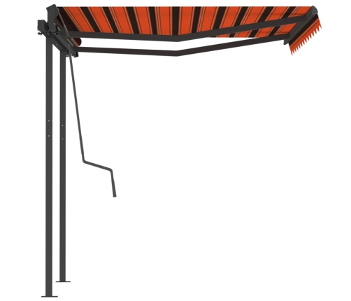 Toldo manual retráctil con postes naranja y marrón 3,5x2,5 m