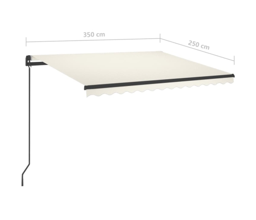 Toldo manual retráctil con LED color crema 3,5x2,5 m