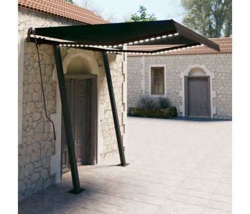 Toldo manual retráctil con LED gris antracita 3,5x2,5 m