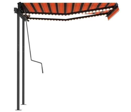 Toldo manual retráctil con LED naranja y marrón 3,5x2,5 m