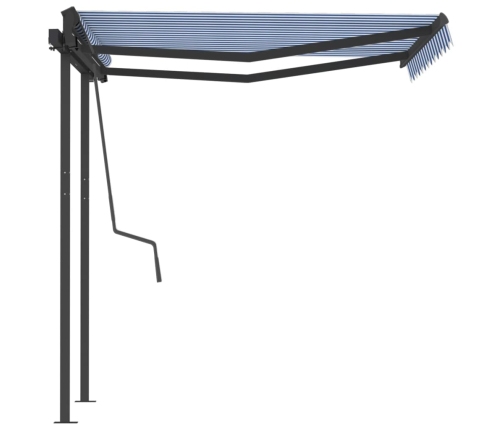 Toldo retráctil automático con postes azul y blanco 3,5x2,5 m