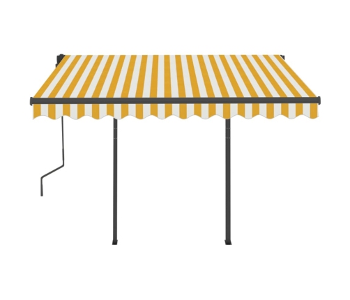 Toldo automático retráctil con postes amarillo blanco 3,5x2,5 m