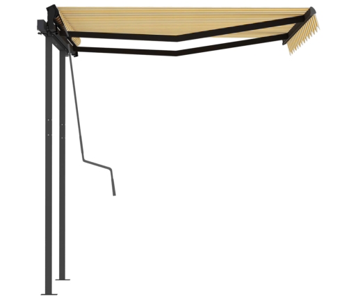 Toldo automático retráctil con postes amarillo blanco 3,5x2,5 m