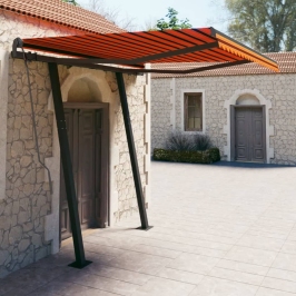 Toldo retráctil automático con postes naranja y marrón 3,5x2,5m