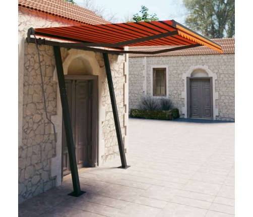 Toldo retráctil automático con postes naranja y marrón 3,5x2,5m