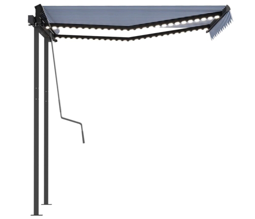 Toldo automático LED sensor de viento azul y blanco 3,5x2,5 m