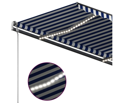 Toldo automático LED sensor de viento azul y blanco 3,5x2,5 m