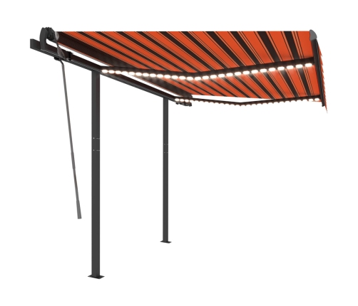 Toldo automático LED sensor de viento naranja y marrón 3,5x2,5m