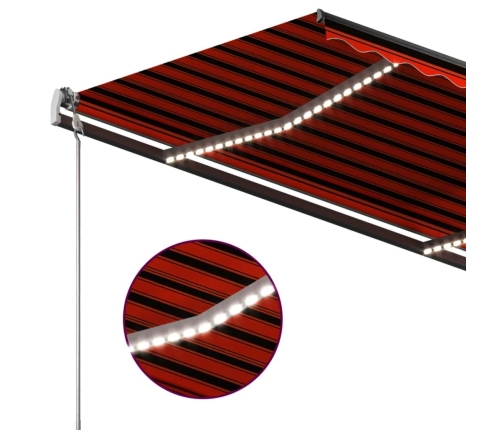 Toldo automático LED sensor de viento naranja y marrón 3,5x2,5m