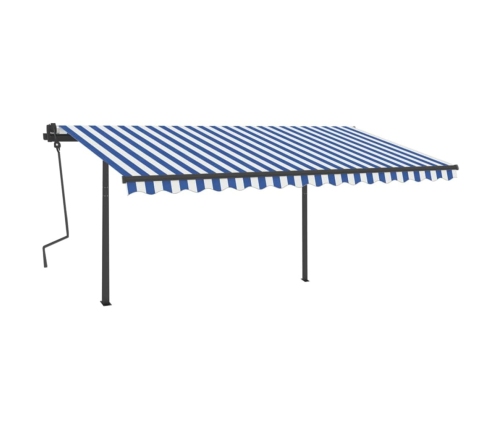 Toldo manual retráctil con postes azul y blanco 4x3 m