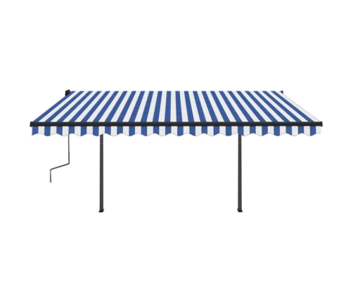 Toldo manual retráctil con postes azul y blanco 4x3 m