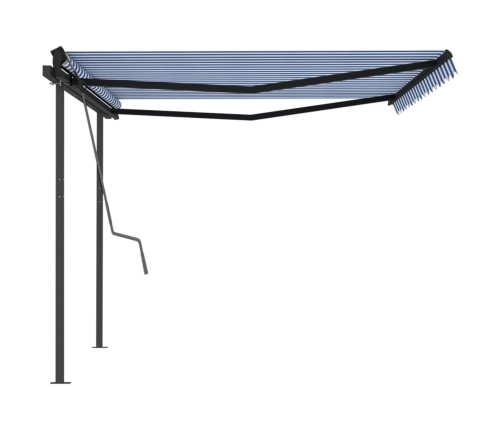 Toldo manual retráctil con postes azul y blanco 4x3 m