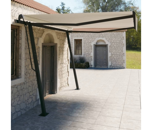 Toldo manual retráctil con postes crema 4x3 m