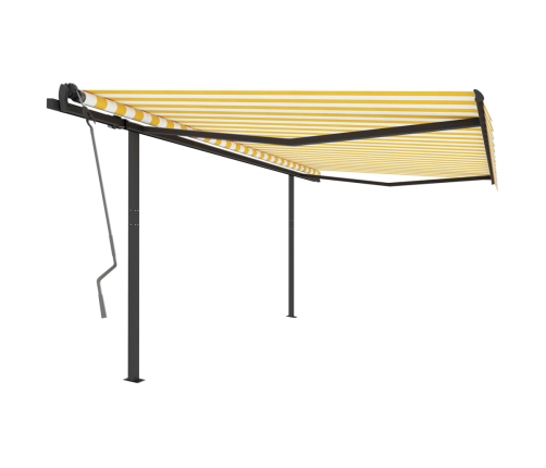 Toldo manual retráctil con postes amarillo y blanco 4x3 m