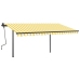 Toldo manual retráctil con postes amarillo y blanco 4x3 m