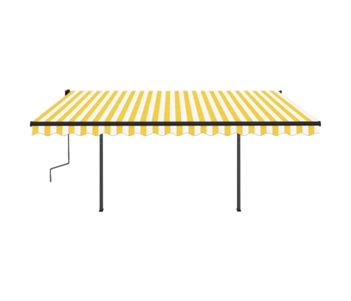 Toldo manual retráctil con postes amarillo y blanco 4x3 m