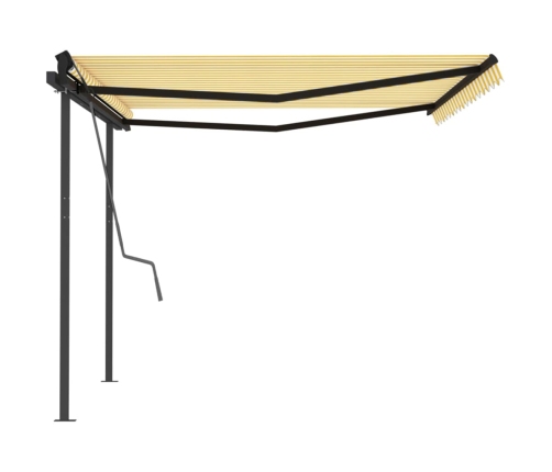 Toldo manual retráctil con postes amarillo y blanco 4x3 m