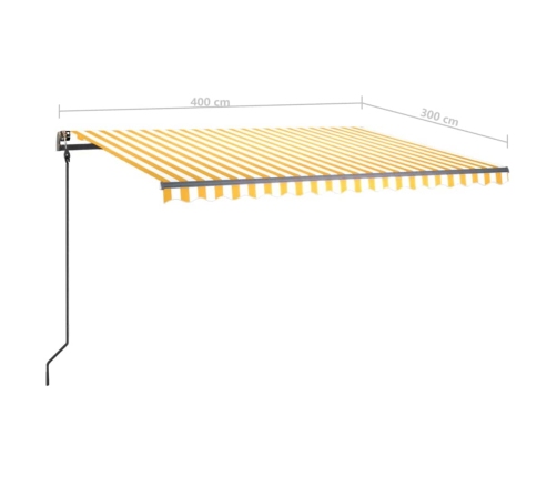 Toldo manual retráctil con postes amarillo y blanco 4x3 m