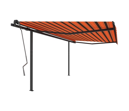 Toldo manual retráctil con postes naranja y marrón 4x3 m