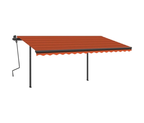 Toldo manual retráctil con postes naranja y marrón 4x3 m