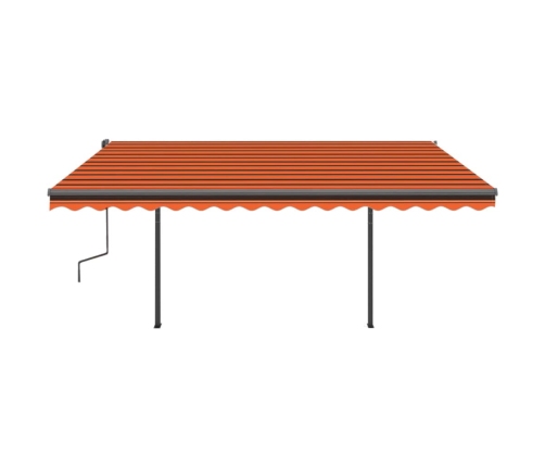 Toldo manual retráctil con postes naranja y marrón 4x3 m