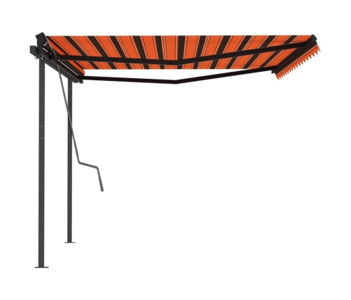 Toldo manual retráctil con postes naranja y marrón 4x3 m