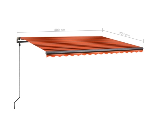 Toldo manual retráctil con postes naranja y marrón 4x3 m