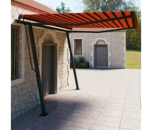 Toldo manual retráctil con postes naranja y marrón 4x3 m