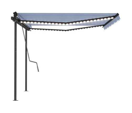 Toldo manual retráctil con LED azul y blanco 4x3 m