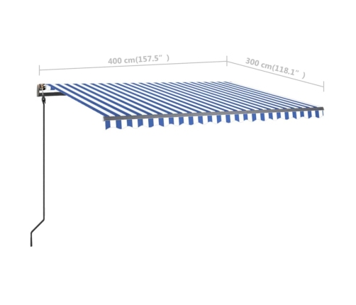 Toldo manual retráctil con LED azul y blanco 4x3 m