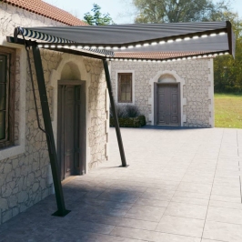 Toldo manual retráctil con LED azul y blanco 4x3 m