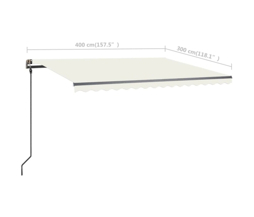 Toldo manual retráctil con LED crema 4x3 m