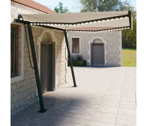 Toldo manual retráctil con LED crema 4x3 m