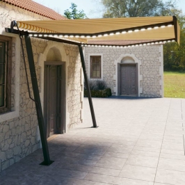 Toldo manual retráctil con LED amarillo y blanco 4x3 m