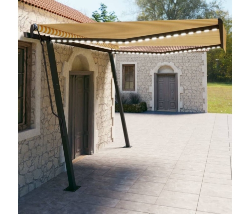 Toldo manual retráctil con LED amarillo y blanco 4x3 m